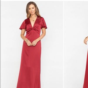 Show Me Your Mumu Rome Twist Gown in Ruby Luxe Satin